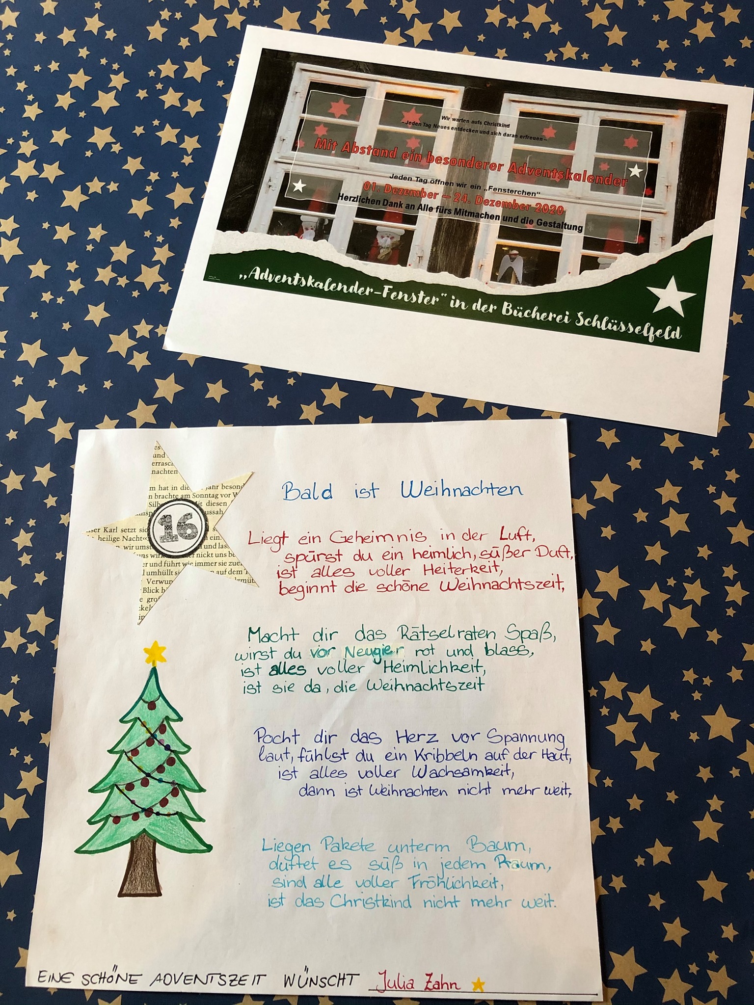 16. Dezember 2020
Bald ist Weihnachten, in knapp einer Woche ist es soweit. Aber bis es soweit ist, hält das heutige Gedicht die Spannung.
Herzlichen Dank an Julia für das heutige Fenster. Adventsfenster 16