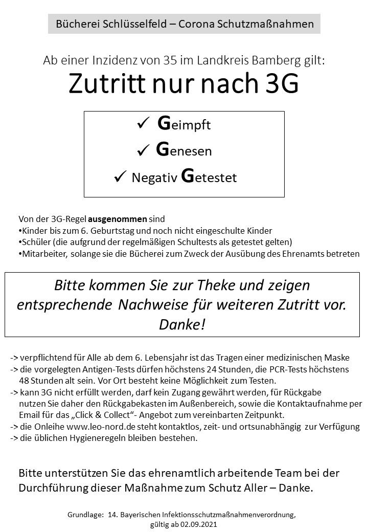 Corona Schutzmaßnahmen Bücherei Schlüsselfeld