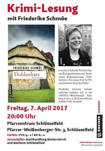 Plakat Lesung mit Friederike Schmöe