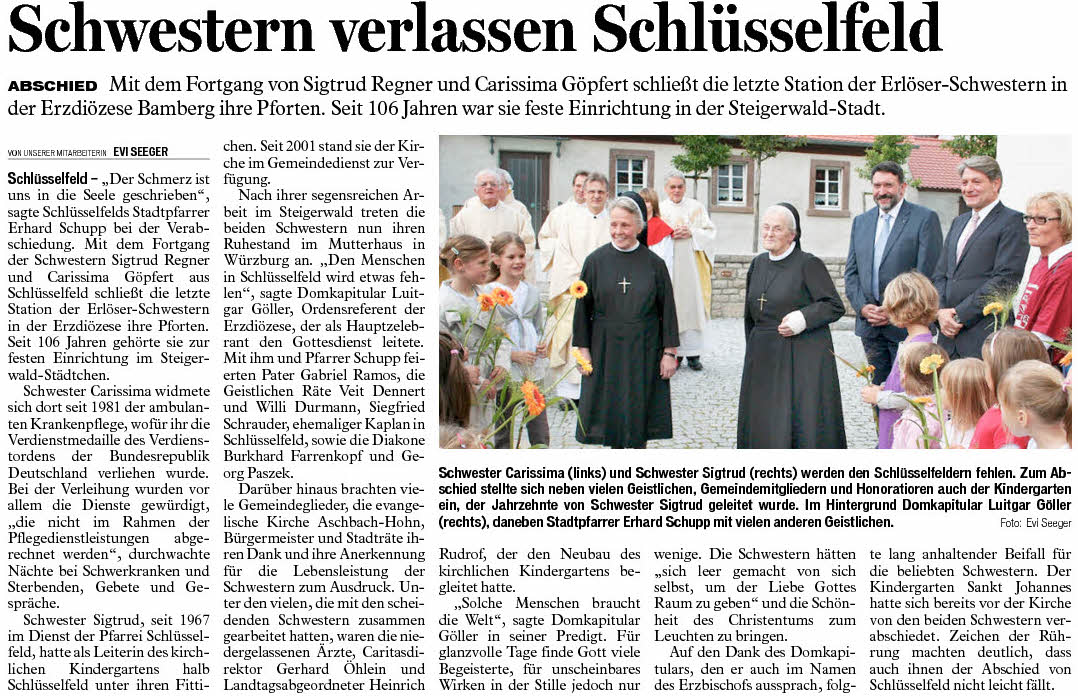 Schwestern verlassen Schlüsselfeld