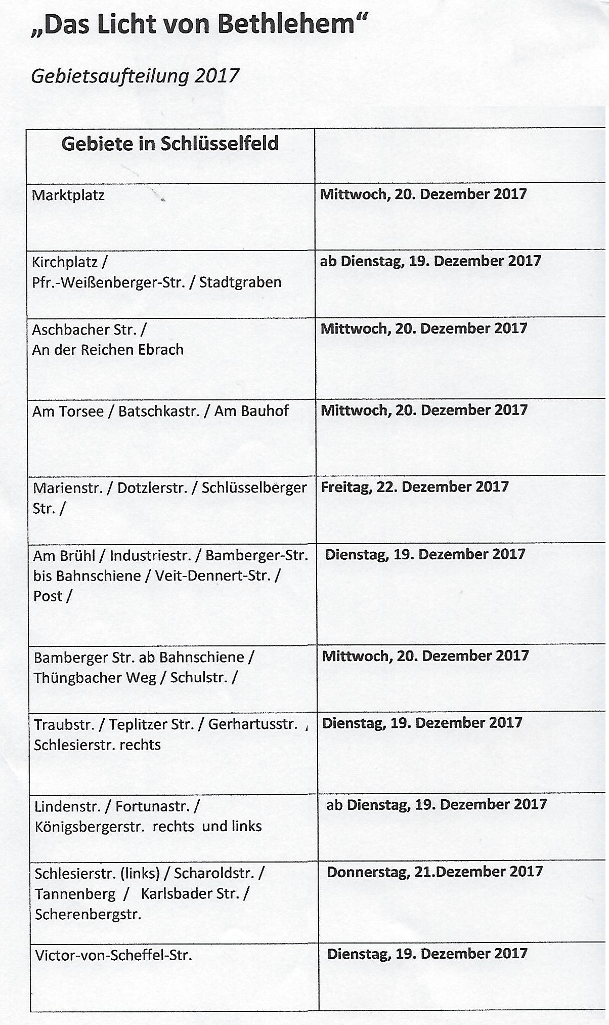 Wann kommt das Licht zu uns? Gebietsaufteilung im Detail Friedenslicht Aufteilung