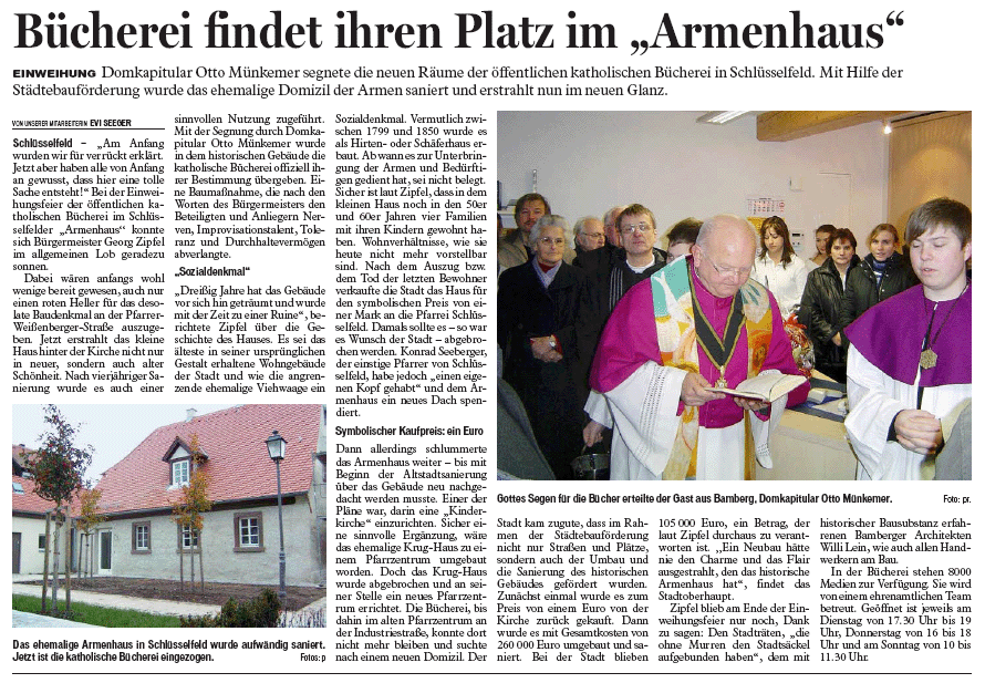 Weihe der Bücherei